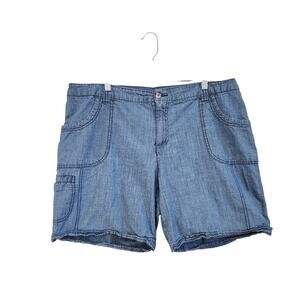 White Stag Chambray Bermuda Shorts Blue High Rise Flat Front Size 18